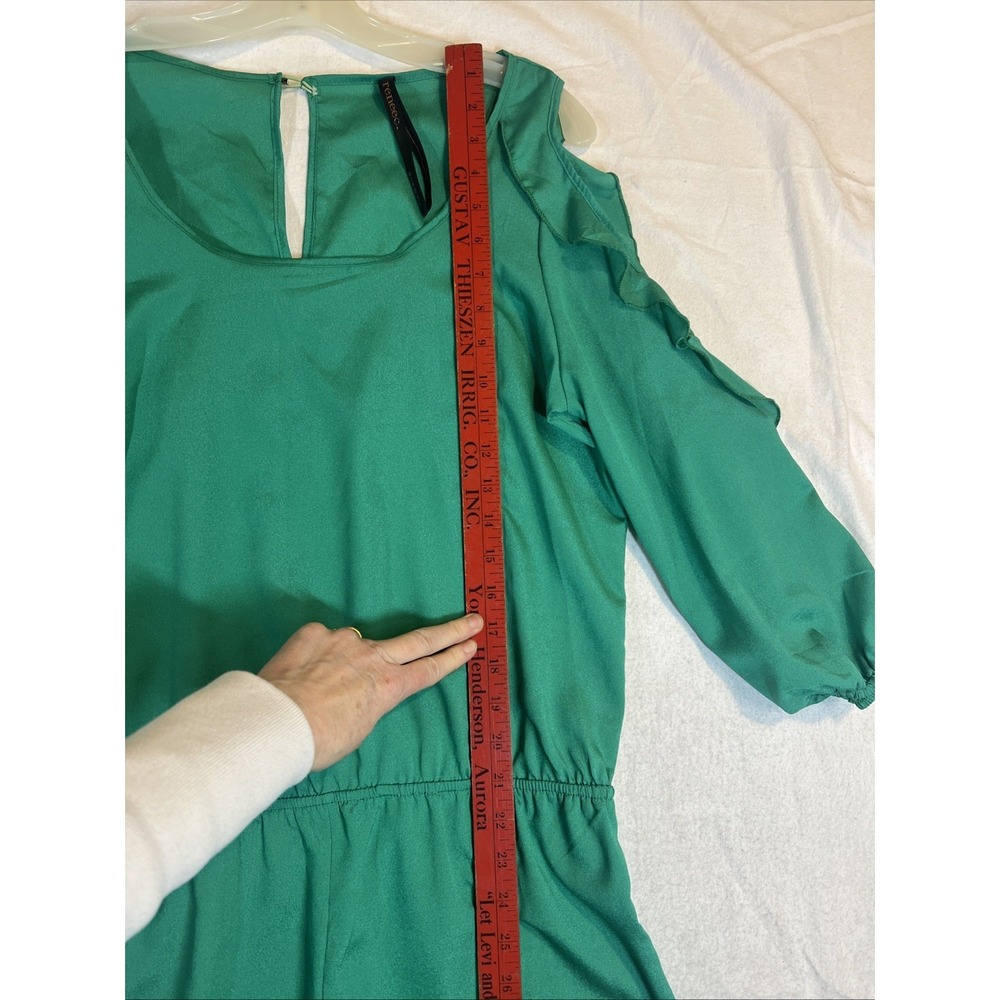Renee Co. Green Jumper Romper Short Ruffles Peek-a-boo Shoulders Large - Picture 6 of 10